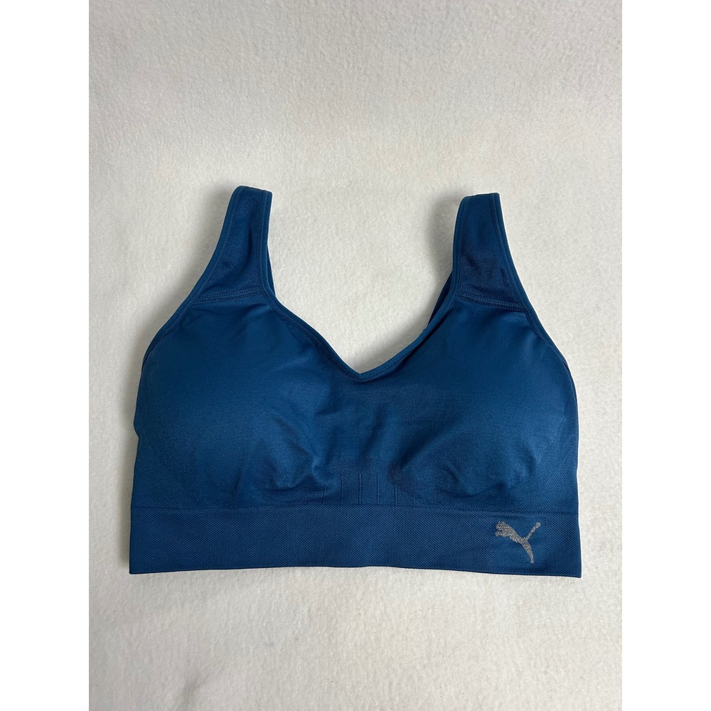 Athletic Puma Womens Large Teal Blue Seamless Wireless Sports Bra